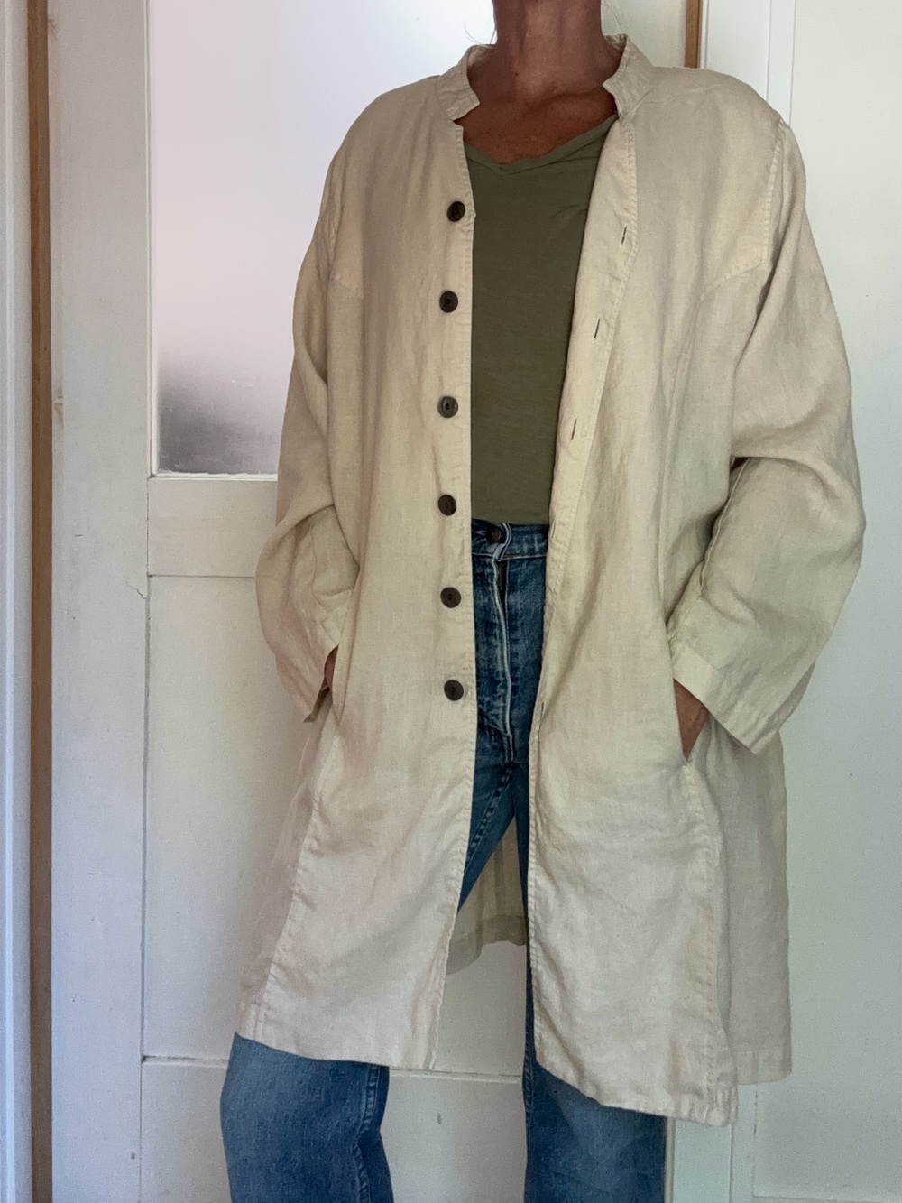 Vintage Gillian Grey 100% Linen Jacket | Minimal Neutral Oversized Button Front - Picture 4 of 14